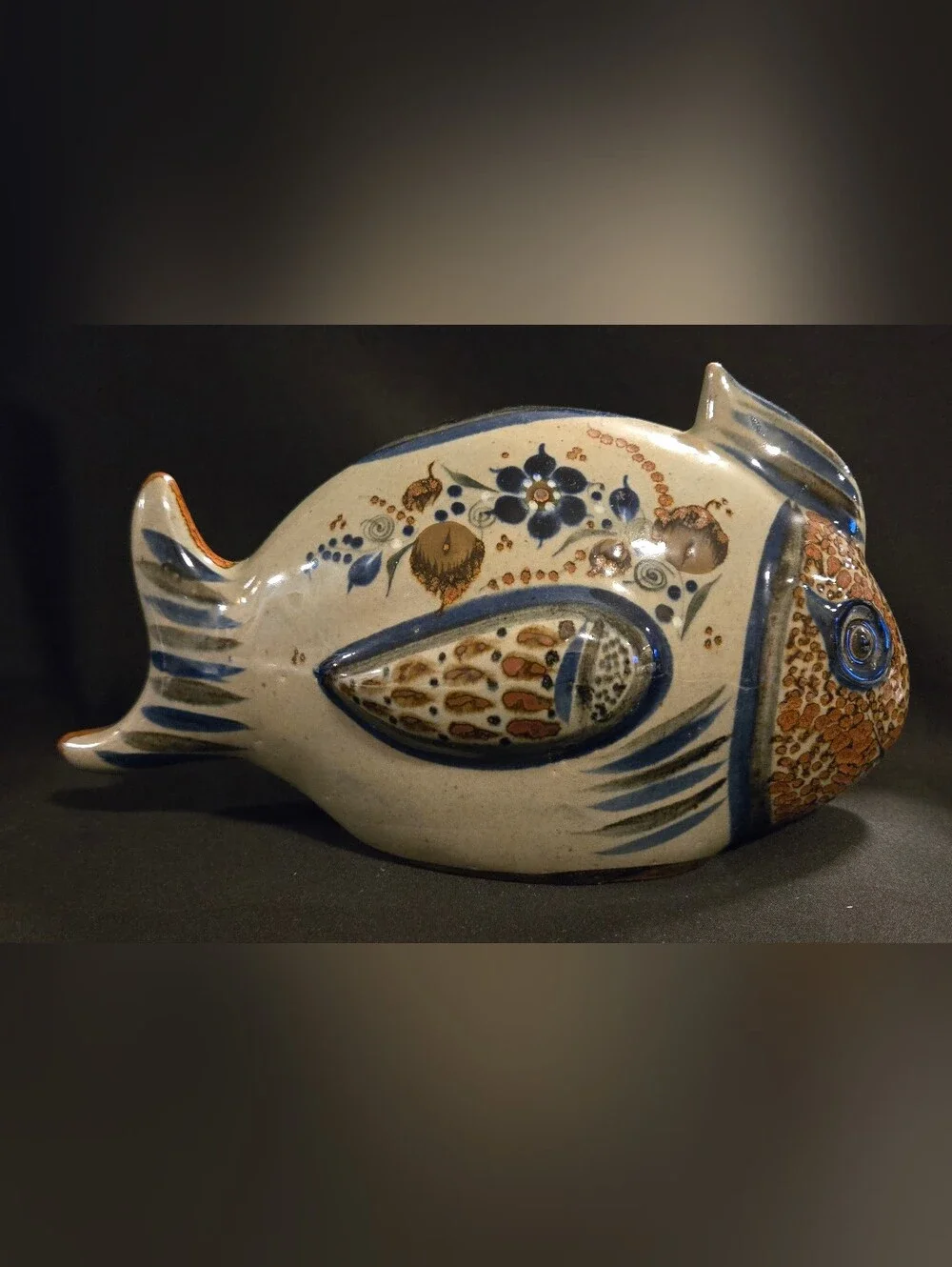 Vintage Hand Crafted Ceramic Fish Sculpture From Tonala Region In Mexico